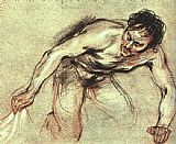 Jean-Antoine Watteau Kneeling Male Nude painting